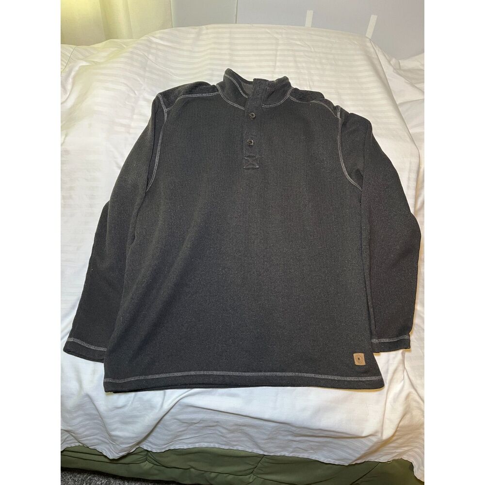 G.H. Bass & Co Mens Pullover Sweater XL Gray Henley Fleece Lined Long Sleeve